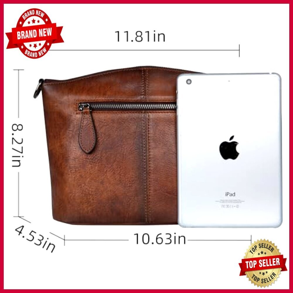 Genuine Leather Crossbody Bag with Multiple Pockets, Adjustable Strap - Picture 5 of 7